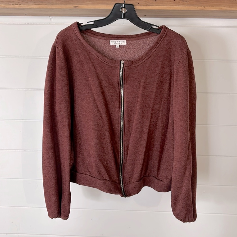 Size 3, maroon,  the lady & the sailor 100% cotton zipper sweater.